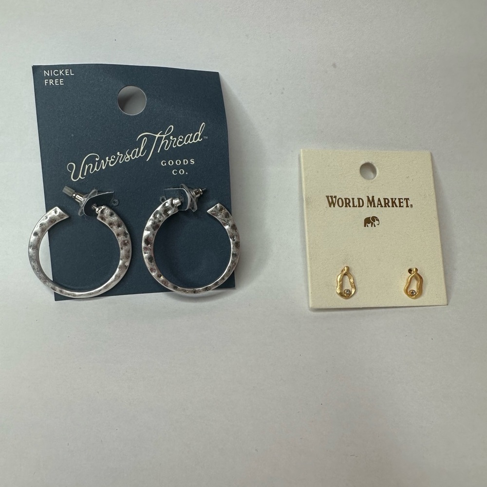 Universal Thread Silver Hoop and World Market gold stud Earrings set